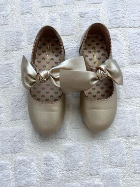 Girls Metallic Gold Bow Mary Jane Flats